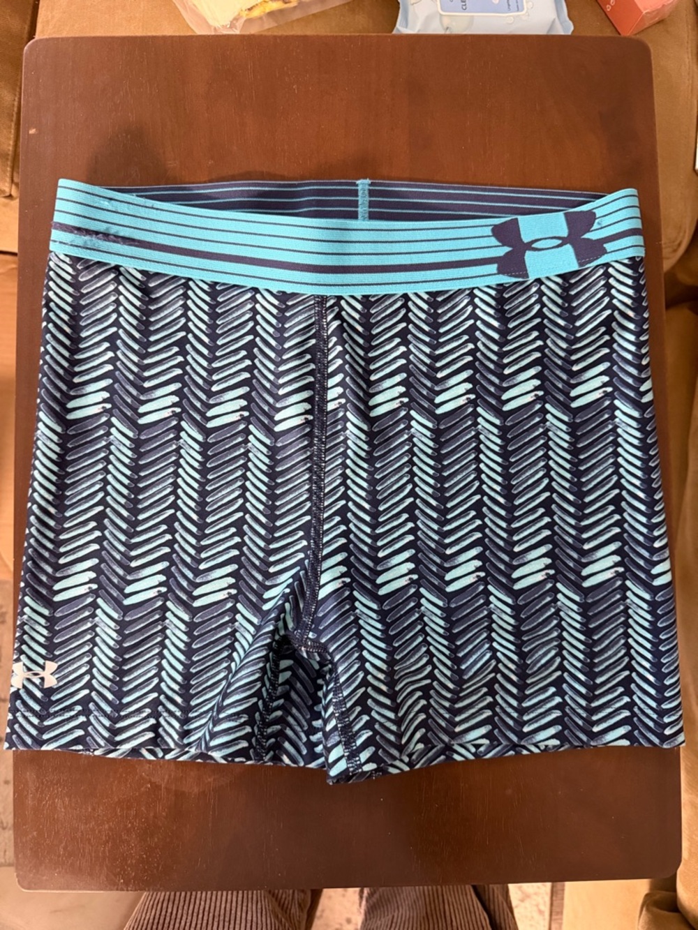 Under Armour Aqua & Navy Patterned Performance Compression Shorts
